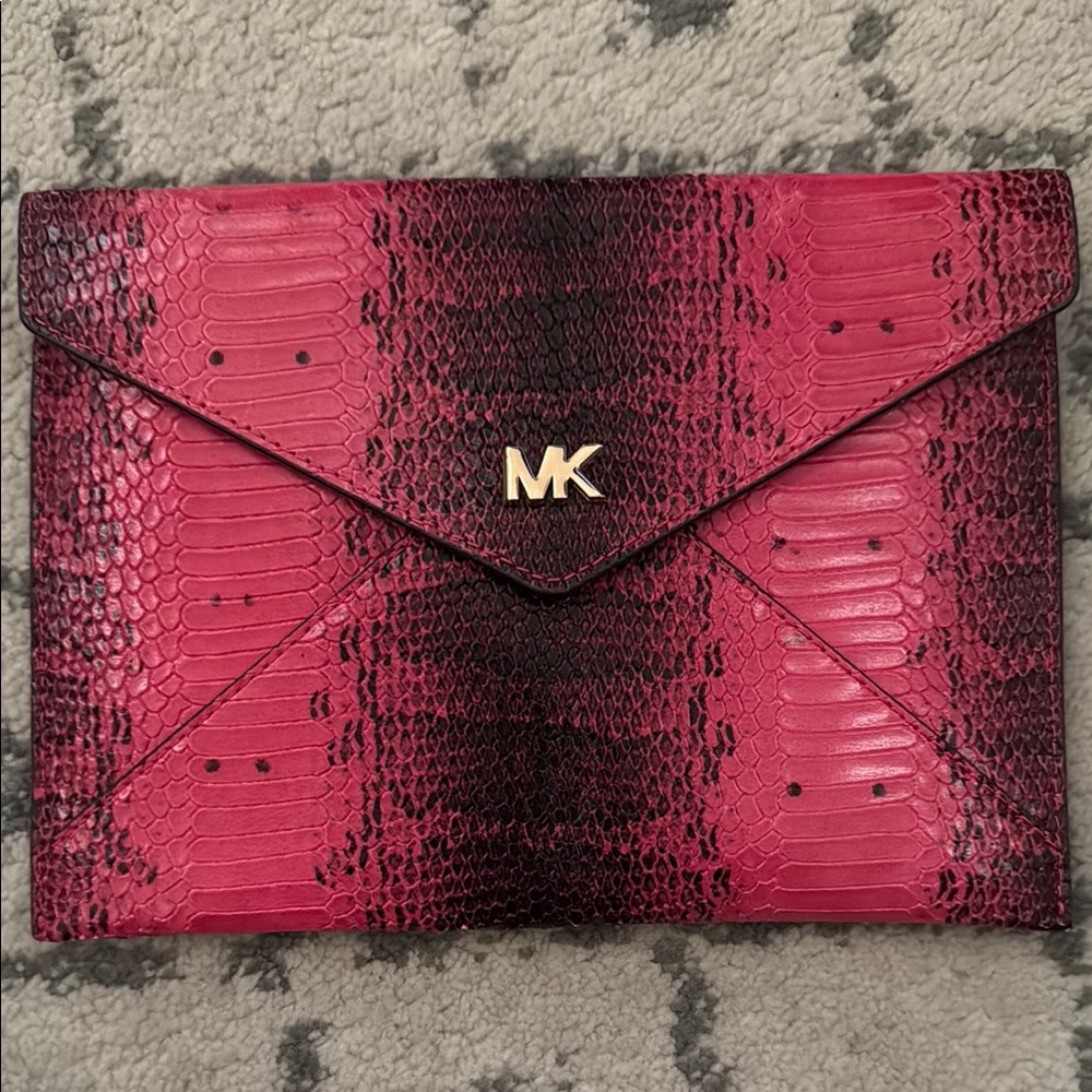 Michael Kors Fuchsia Snakeskin Envelope Clutch